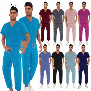 medical Scrubs Set Women Men Doctor Nurse Uniform Beauty Sal Phcy Workwear Operating Room Clothes Hospital Dental Overalls Z0K8#