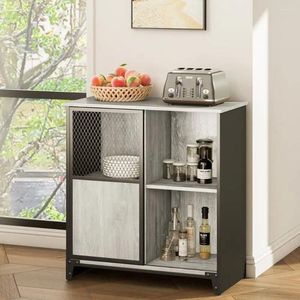 Kitchen Storage Ier 30" Farmhouse Cabinet Sideboard Buffet With Sliding Door Gray