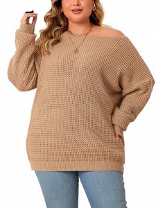 gibsie Plus Size Drop Shoulder Crew Neck Sweaters for Women 2023 Autumn Winter Casual Loose Solid Knitted Pullover Tops Jumper n4wL#