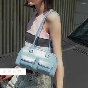 Evening Bags 2024 Korean Women's Shoulder Fashion Underarm Oil Waxed Leather Double Leisure Handbag Aesthetic