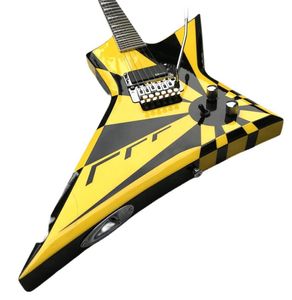 Char Michael Sweet Flying V Stryper Black Yellow Stripe Electric Guitar Floyd Rose Tremolo Bridge Whammy Bar China EMG Pickup C2847288