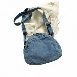 denim Shoulder Bag Women Retro Travel Shell Bag Fi Simple Casual Retro Crossbody Bag College Student Travel a3pq#