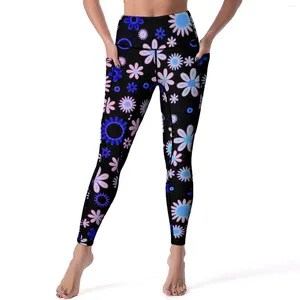 Kvinnors leggings färgglada retro 70 -tal söt blomma tryck gym yoga byxor hög midja vintage leggins stretch design sport tights gåva