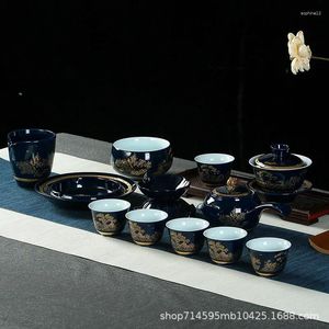 Teegeschirr-Sets Jingdezhen Keramik Tee-Set Kungfu Celadon Teekanne Teetasse Deckel Schüssel Geschäftstreffen Verkaufsgeschenk