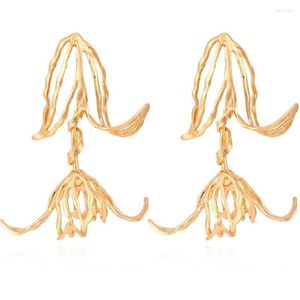 Baumeln Kronleuchter Ohrringe Übertrieben Retro Gold Farbe Blume Mode Lange Blatt Tropfen Großhandel Lieferung Schmuck Ohrring Dhfij