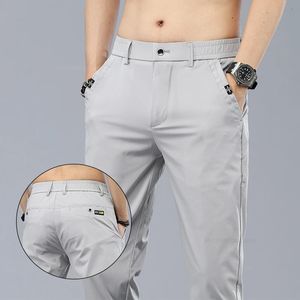 Summer Stretch Casual Pants Mężczyźni cienki miękki moda elastyczne koreańskie szczupłe ubrania męskie spodnie szary czarny zielony 240328