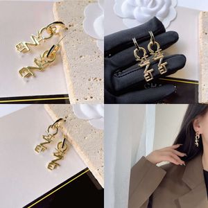 Simple Gold Plated Brand Designers Long Letters Stud Stainless Steel Geometric Famous Women Girls Crystal Rhinestone Earring Wedding Party Jewerlry2024