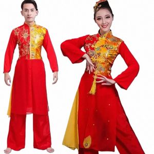 Kinesisk stil Klassisk Yangko Square Dance Performance Costume Elegant Traditial Folk Yangko Fan Dancing Outfits Hanfu Suit 77CV#