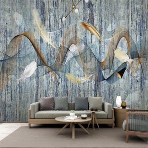 Wallpapers 3D Mural Feather Lines Abstract Wall Stickers Room Decor Living Bedroom TV Background Wallpaper