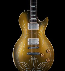 Custom Shop Billy Gib 1957 Pinstripe Goldtop Stain Gold Top Электрогитара Relic VOS Гитары Трапециевидная жемчужная инкрустация Хром Hardwar4090823