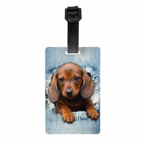 DACHSHUND DOG TRED JEAN LAGE TAG MED NAMN CARD Wiener Badger Sausage Dog Privacy Cover ID Etikett för resväska Sväskan T2WR#