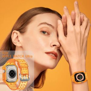 Riemen für Apple Watch Ultra Band 49mm Accessoires Transparent Sport Silikonarmband+Schutz Stoßfänger iWatch Hülle 49 mm