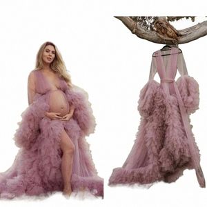 Kvinnor Maternity Dres LG Fluffy Tulle Bathrobe Evening Dres för Photoshoot Party Bridal Prom Sleepwear Custom Made 63HW#