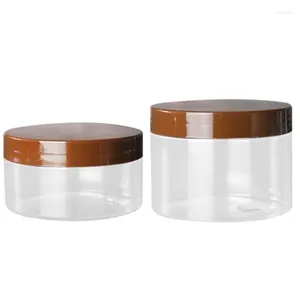 Storage Bottles 14pcsCosmetic Container Wide Mouth Bottle Dia 89mm Plastic Pot Brown Lid Empty PET Transparent Cream Jar 150ml 200ml 250ml