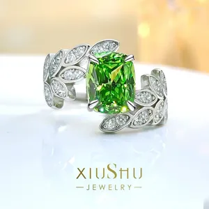 Klusterringar önskar blad äppelgrön 925 sterling silver liten färsk ringset med hög koldiamanter mångsidig modeflicka
