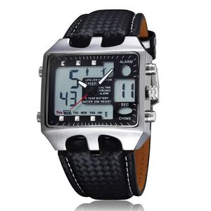 Dual Time Big Face Analog cyfrowy ALM Day Data LED Waterproof Electronic Racing wielofunkcyjny Watch323o