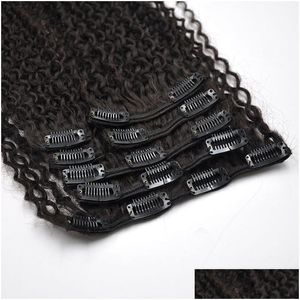 Klipp i hårförlängningar Human Brasilianska Remy Black Color Kinky Curly Clipins 120g Set Drop Delivery Products Virgin DHT3D