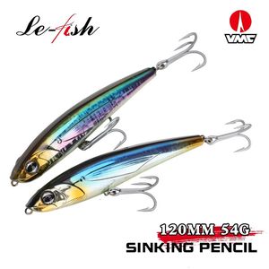 Le Fish 120mm 54G Pencil Fishing Lure Sinking Big Game Artificial Hard Bait 3x Hook For GT Tuna Sea Fishing Lures 240315