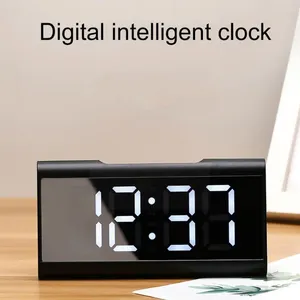 Relógios de mesa led espelho tela despertador digital controle voz snooze data temperatura display para decoração casa c1c7