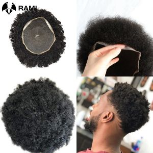 4MM Curly Hair Full Lace Toupee For Men Human Hair Systems Unit Men's French Lace Base Wig Breathable Afro Black Men's Wig