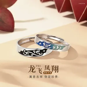 Cluster Rings S999 Silver Dragon Flying Phoenix Par Ring China-Chic Fashion Versatile Original Design Sterling