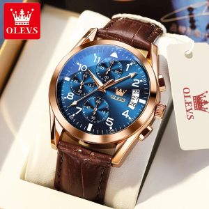 OLEVS 2878 Quartz Men Watch Classic Waterproof Luminous Wristwatch Leather Strap Date Display Luxury Top Brand Watch for Men Hot