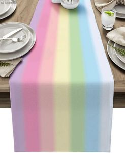 Table Runner Candy Color Ombre Colorful Linen Dresser Scarf Kitchen Dining Tabletop Decor Family Party Holiday Wedding yq240330