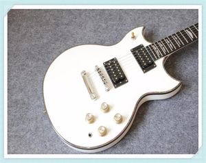 カスタムショップYMH SGダブルカッタウェイホワイトエレクトリックギターアバロンボディバインドプッシュパルポットゴールドハードウェア1692927
