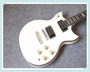 Anpassad butik YMH SG Double Cutaway White Electric Guitar Abalone Body Binding Pushpull Pot Gold Hardware1692927