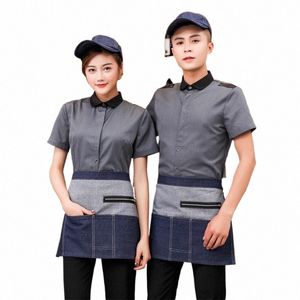 Hotel Ristorante occidentale Sala da tè Tuta Estate Manica corta Uniformi da cameriere Ristorazione Spezzatino Torta Negozio Uniforme Camicia da cuoco U1Ne #