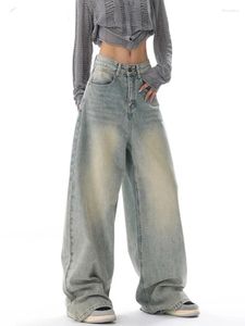 Jeans femininos baggy perna larga mulheres qualidade alta cintura denim calças luz azul comprimento total coreano moda streetwear y2k