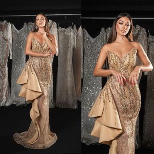 Glitter Sequins Mermaid Evening Dresses Strapless Prom Gowns Beaded Custom Made Sleeveless Slim for Formal Occasions Dresses