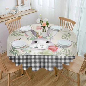 Toalha de mesa à prova d'água, flor de páscoa e folhas de planta, decoração para casamento, casa, cozinha, sala de jantar redonda