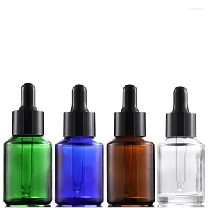 Frascos de armazenamento 30ml, frascos conta-gotas de vidro de óleo essencial, transparente, azul, marrom, verde, redondo, vazio, essência recarregável, 25 peças