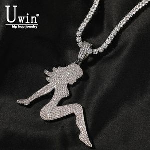 Zincirler Uwin Seksi Lady Cz Kolye Tam Micro Pave Kübik buzlu kız kolye cazibesi moda hip hop kadın mücevherleri hediye