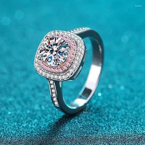 حلقات الكتلة Drring 1Ct D Color Real Moissanite for Women Square Luxury Wedding Band S925 Sterling Silver Wholesale Gra