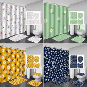 Shower Curtains Flower Plant Print Curtain Waterproof Polyester Bathroom White Non Slip Carpet Toilet Lid Cover Bath Mats Set