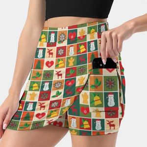 Юбки Рождественская женская юбка мини-трапеция со скрытым карманом Санта-Клаус Санта-Рождество Праздник Зима