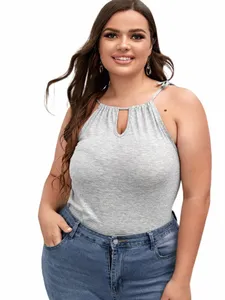 Plus Size Sleevel Estate Sexy Cami Top Donna Halter Neck Buco della serratura Frt Lavoro Ufficio Beach Cami Canotta Abbigliamento di grandi dimensioni 5XL Q8x4 #