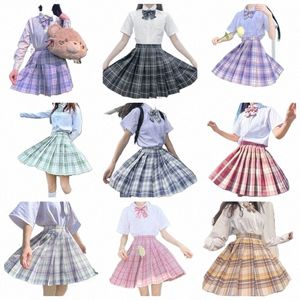 Школьная форма для девочек, плиссированные юбки, японская школьная форма, высокая талия, клетчатая юбка трапециевидной формы, сексуальная униформа JK для женщин, полный комплект g6Np #