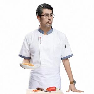 restaurant Uniform Food Service Short Sleeve Breathable Catering Cook Wear Chef Jacket Hotel Coffee Shop Waiter Works Uniforms i9rl#