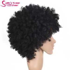 Peruklar sallyhair yüksek sıcaklık siyah afro sentetik peruklar kinky kıvırcık doğal siyah renk kısa sentetik Amerika peruk ortalama boyutu
