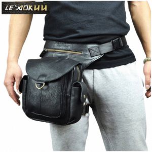 leather Men Design Casual 8" Tablet Menger Shoulder Bag Multifuncti Fi Travel Waist Belt Pack Leg Bag Male 9938b o2mt#