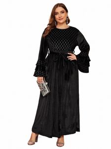 Kobiety Dres Fi Plus w paski rozszerzone w paski z rękawem Veet Casual Dr Temperament Elegancka Lady Evening Party LG Dres B34n#