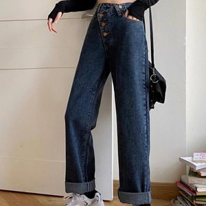 Женские джинсы, женские повседневные широкие джинсовые брюки большого размера, 2024, свободные прямые брюки в стиле бойфренда с высокой талией, шикарные корейские синие брюки