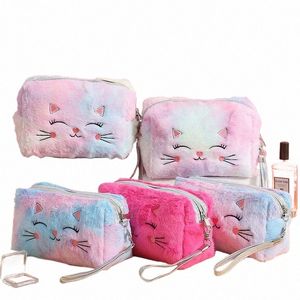 2023 Kawaii Cat Plush Cosmetic Lipstick Purse Storage Bag Pencil Case Women Girls Makeup Handväskor Plånbok Organiser Pouch Pen Bag 36RP#