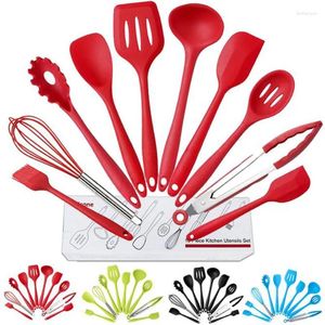 Conjuntos de talheres 10pcs/conjunto de cozinha de silicone Tones antiaderentes de maconha Ferramentas de cozinha e utensílios de panificação Conjunto