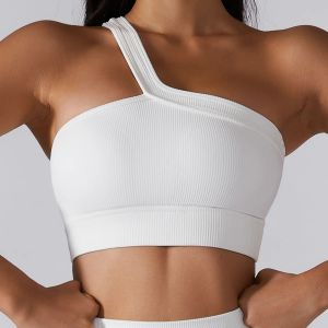 BHS SOISOU Rippenstoff Yoga Top Frauen Sport-BH Gym Fitness Nahtloser BH Eine Schulter Sexy Damenunterwäsche Bralette Crop Top