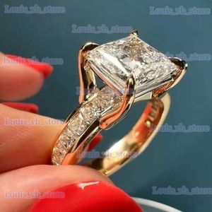 Anéis de banda de luxo moda anéis para mulheres cor prata quadrado princesa corte metal incrustado branco zicron pedras anel jóias de casamento t240330