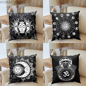 Tarocchi di cuscino Sun Stelle Moon Stars Mandala in bianco e nero Custodia mistero Divagazione Divagazione Decorazione Copertina per cuscino per casa Y240401